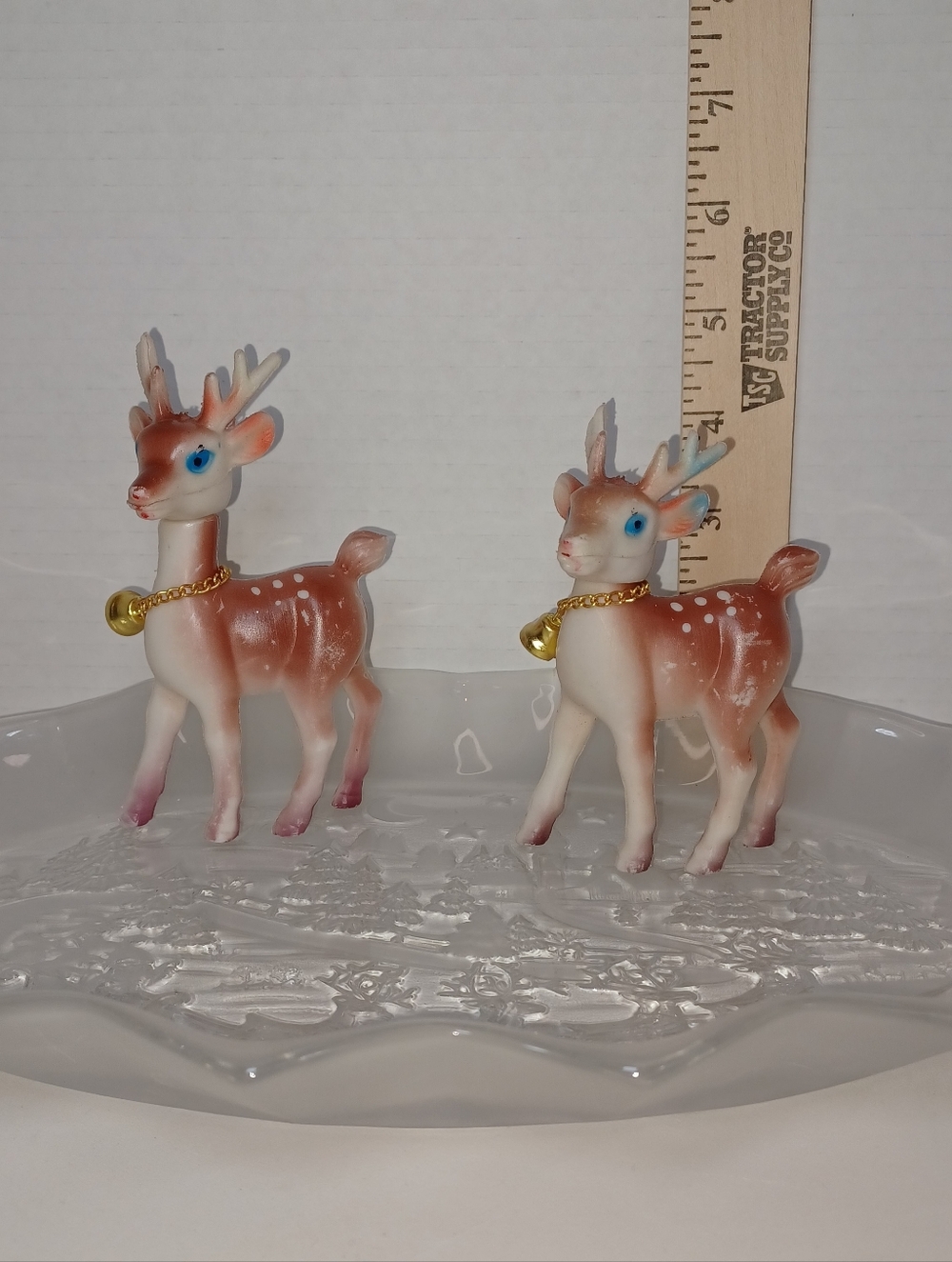 Pair of Vintage Plastic Mold Deer Figurines With MIKASA "Silent Night" Platter